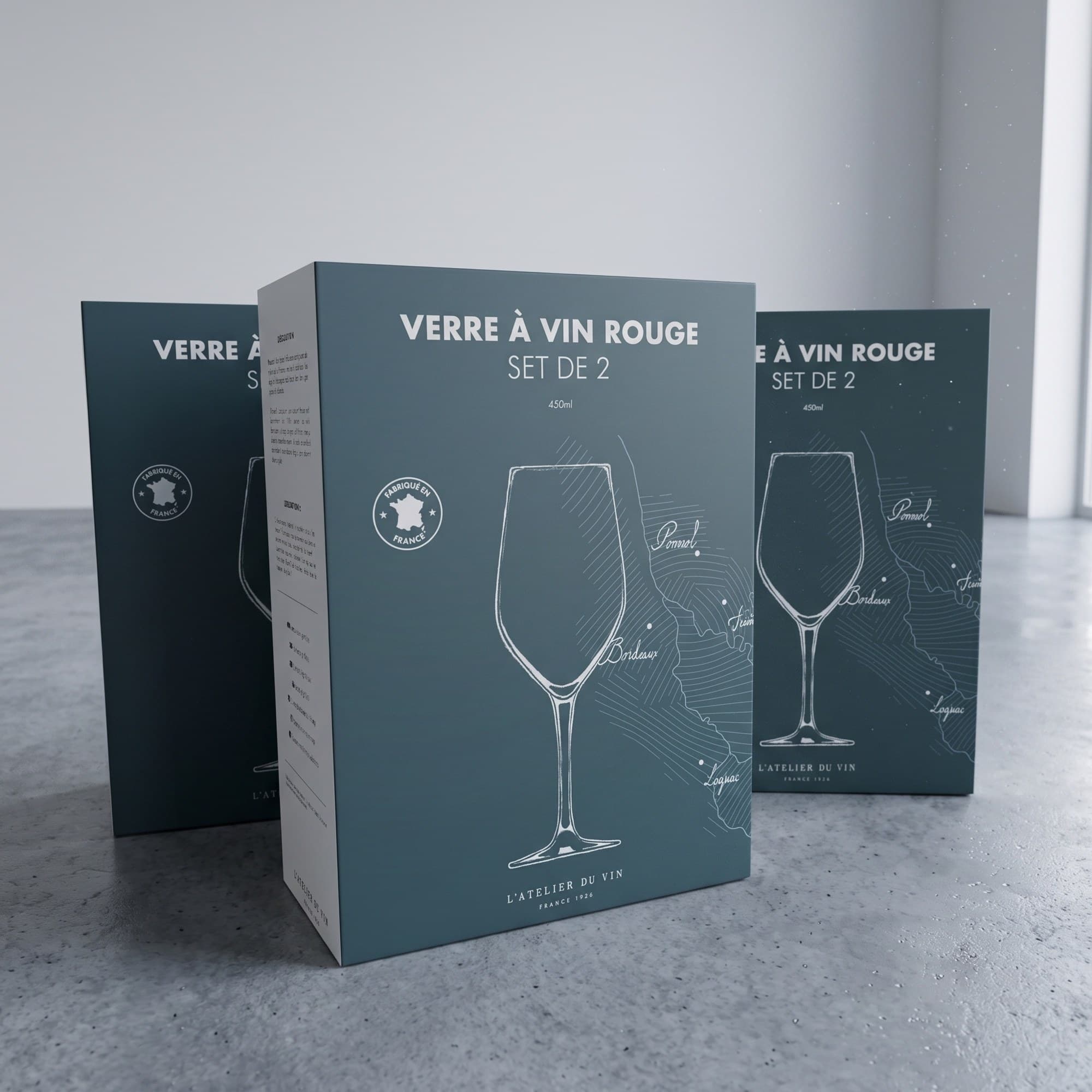 Les packagings verre à vin rouge, vue studio