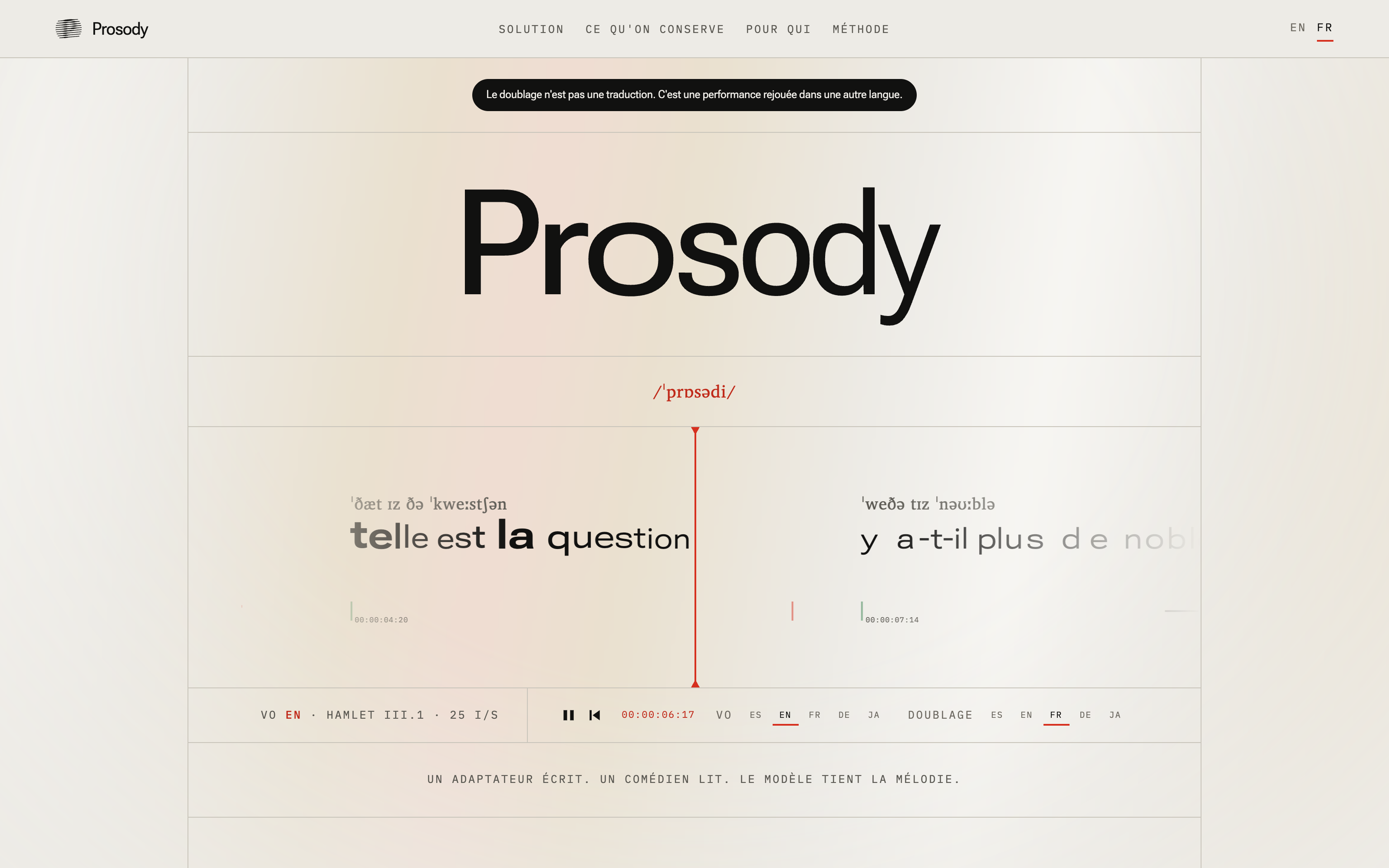 Page d'accueil du site Prosody
